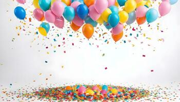 ai généré une coloré fête une multicolore ballon éclats dans confettis photo