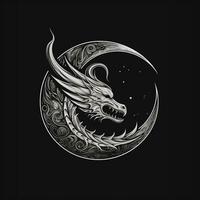 ai généré vague logo avec dragon tête dans gris sur une noir Contexte. génératif ai photo