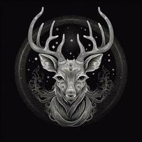 ai généré vague logo avec cerf tête tête dans gris sur une noir Contexte. génératif ai photo