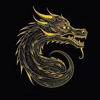 ai généré vague logo avec un contour dragon dans Jaune sur une noir Contexte. génératif ai photo