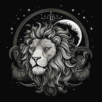 ai généré vague logo avec une Lion tête dans gris sur une noir Contexte. génératif ai photo