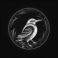 ai généré vague logo avec une oiseau dans blanc sur une noir Contexte. génératif ai photo