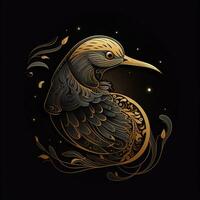 ai généré vague logo avec une oiseau dans or sur une noir Contexte. génératif ai photo