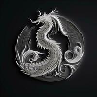 ai généré superposition logo avec dragon dans blanc néon sur une noir Contexte. génératif ai photo