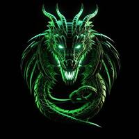 ai généré une mascotte logo avec une dragon dans vert néon. génératif ai photo