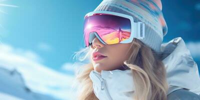 ai généré ski des lunettes de protection avec chapeau photo