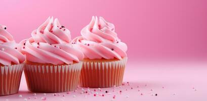 ai généré rose tasse Gâteaux avec glaçage photo