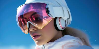 ai généré ski des lunettes de protection avec chapeau photo