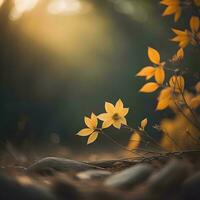 ai généré magnifique Jaune fleurs dans le forêt à le coucher du soleil. la nature Contexte. génératif ai photo