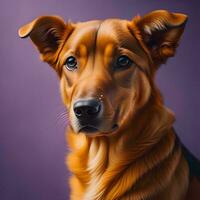 ai généré portrait de une mignonne mixte race chien sur une violet Contexte. génératif ai photo