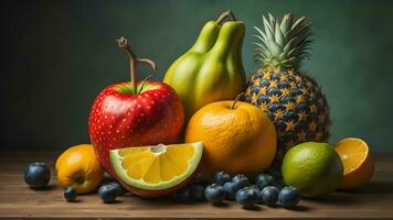 ai généré des fruits sur une en bois tableau. génératif ai photo