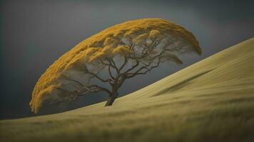 ai généré solitaire arbre dans le milieu de une blé champ, génératif ai photo