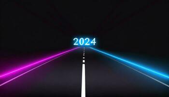 ai généré content Nouveau année 2024 néon. 2024 sur le route. photo