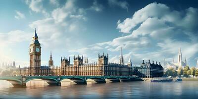 ai généré gros ben et Maisons de parlement, Londres, Royaume-Uni. panorama photo