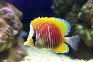 ai généré mer la vie exotique tropical corail récif bande de cuivre papillon poisson. neural réseau ai généré photo