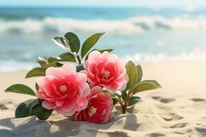 ai généré fleurs sur plage photo