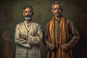 ai généré deux Hommes avec barbes et Orange vêtements photo