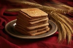 ai généré une assiette plein de pain grillé avec une côté de grain photo