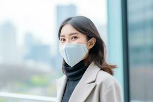 ai généré femme portant visage masque protéger filtre contre air la pollution photo