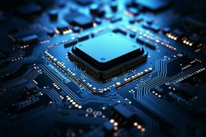 ai généré circuits art bleu tonique 3d le rendu, futuriste La technologie Contexte photo