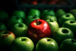 ai généré beaucoup de vert et rouge pommes Contexte. neural réseau ai généré photo