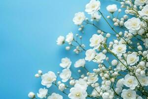 ai généré floral pureté bébé souffle fleurs la grâce une tranquille bleu Contexte photo