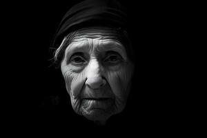 ai généré portrait de juif vieux femme avec une écharpe sur sa diriger. neural réseau ai généré photo