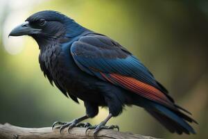 ai généré portrait de une à crête bleue huppe noire corbeau. génératif ai photo