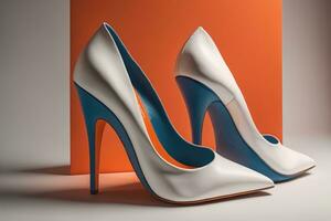 ai généré haute talon femmes des chaussures sur Orange Contexte. génératif ai photo