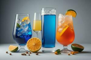 ai généré variété de des cocktails sur gris Contexte. alcoolique les boissons collection. ai généré photo