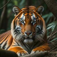 ai généré portrait de amour tigre, panthera Tigre altaica. génératif ai photo