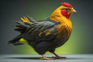 ai généré coloré poulet sur une solide Couleur arrière-plan, studio photo. ai génératif photo