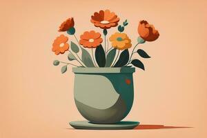 ai généré pot de fleur avec marguerites. vecteur illustration dans rétro style. ai génératif photo