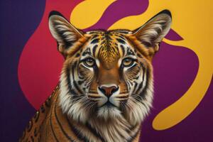 ai généré portrait de une tigre sur une violet Contexte. fermer. ai généré photo