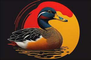 ai généré mandarin canard sur le Contexte de le Soleil. génératif ai photo