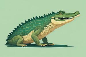 ai généré crocodile sur vert Contexte. vecteur illustration dans rétro style. ai génératif photo