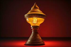 ai généré Ramadan kareem lampe sur rouge Contexte. génératif ai photo