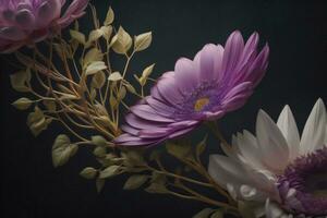 ai généré magnifique bouquet de fleurs sur une noir Contexte. studio la photographie. génératif ai photo