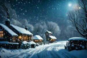 ai généré hiver village dans le neige photo