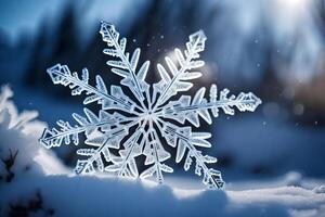 ai généré flocon de neige sur le sol dans le neige photo