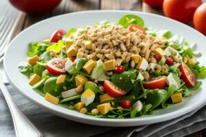 ai généré salade avec mangue, un radis, concombre et noix. génératif ai photo