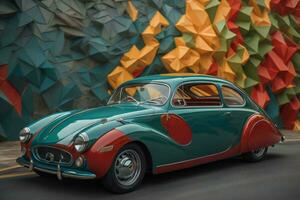 ai généré classique voiture sur le Contexte de coloré mur. génératif ai photo