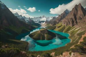 ai généré magnifique Lac dans le montagnes. génératif ai photo