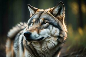 ai généré portrait de une Loup dans le forêt. fermer. génératif ai photo