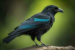 ai généré proche en haut portrait de une noir corbeau, corvus corax. ai génératif photo