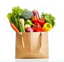 ai généré papier sac avec Frais des légumes isolé sur blanc Contexte avec copie espace photo