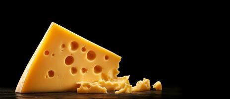 ai généré pièce de Suisse fromage sur noir Contexte photo