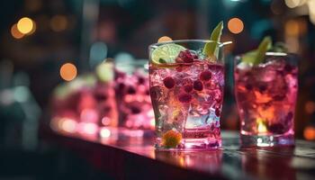 ai généré gens dans une fête en buvant des lunettes de Sangria dans Contexte avec coloré lumières photo