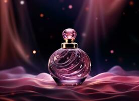 ai généré Valentin journée lilas parfum bouteille avec une violet Contexte photo