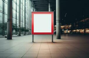 ai généré grand panneaux d'affichage à le entrée de une Publique bâtiment photo